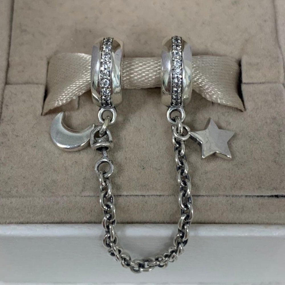 Pandora Half Moon and Star Safety Chain Charm